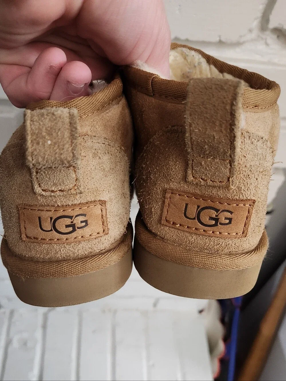 UGG Youth Chestnut Suede Shearling Slip-On Boots, Size 5